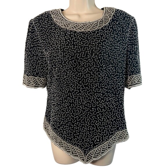 Laurence Kazar Vintage Silk Beaded Embellished Evening Cocktail Blouse Size XL - Picture 1 of 9